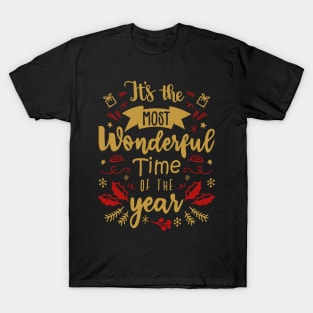 It's the Most Wonderful Time of the Year - Christmas Time - Red and Gold Tone T-Shirt